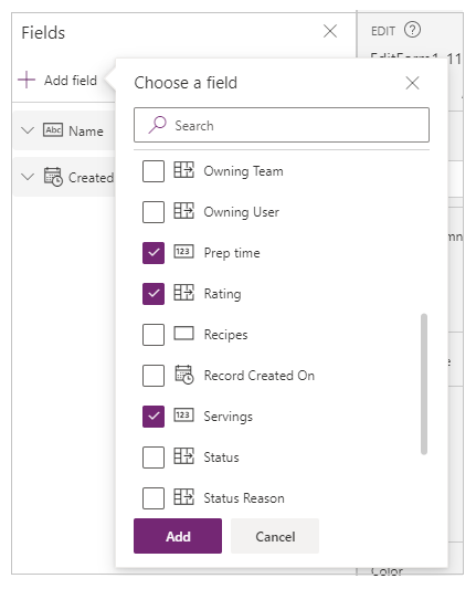 Select fields to add Select fields to add.