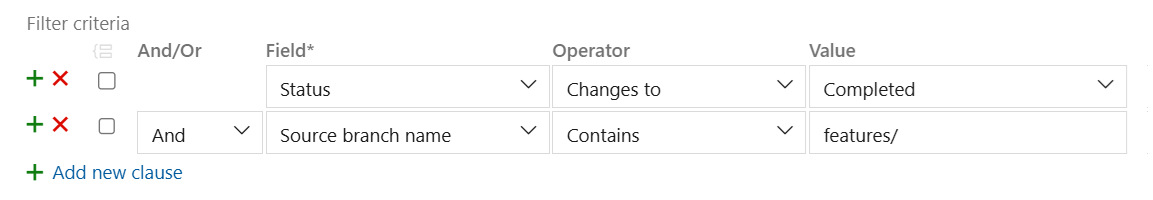Screenshot that shows how to configure other filter criteria.