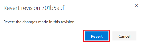 Screenshot that shows the confirmation dialog to revert the page revision.