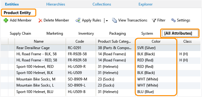 Product Entity with Color Domain-based Attribute