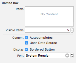 Configuring the combo box attributes Configuring the combo box attributes