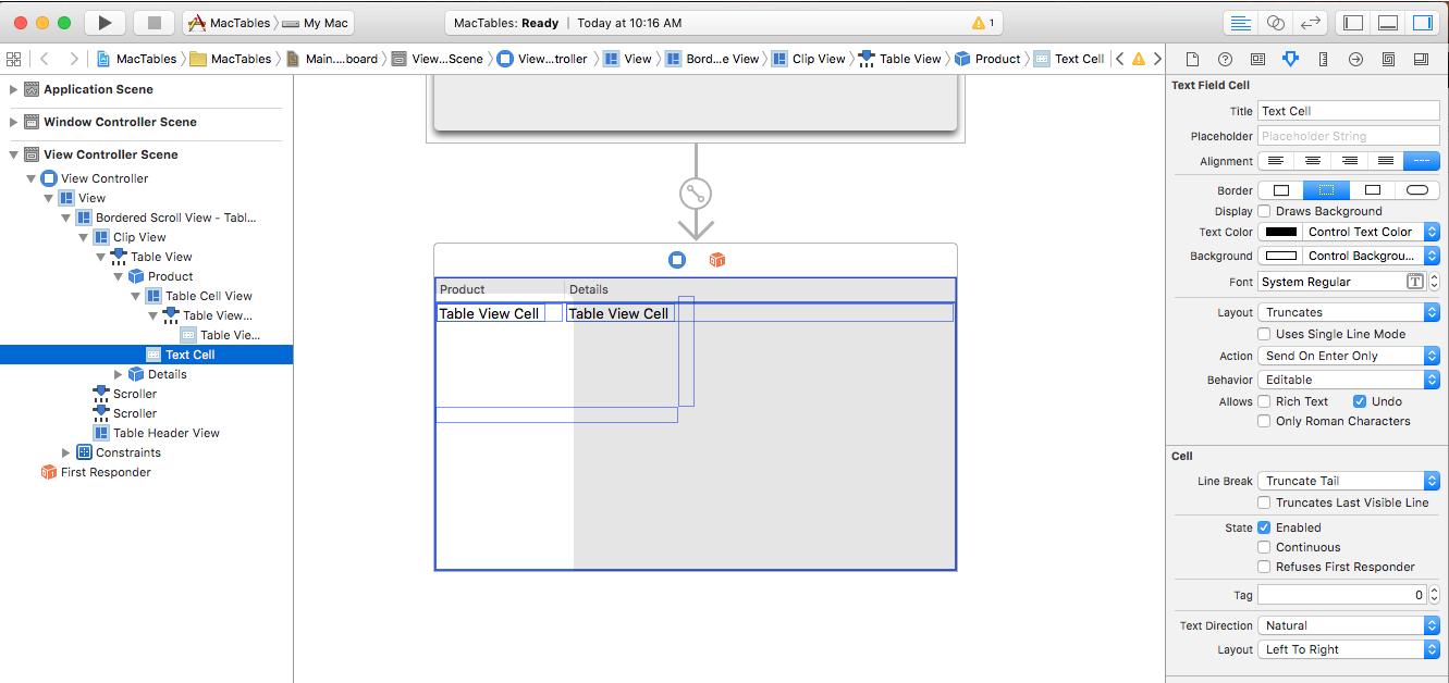 Selecting the Table Cell View