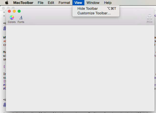 Toolbar-related items in the View menu Toolbar-related items in the View menu