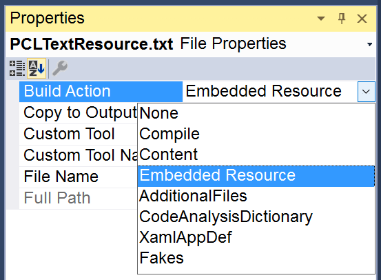 Setting EmbeddedResource BuildAction Configuring embedded resource build action