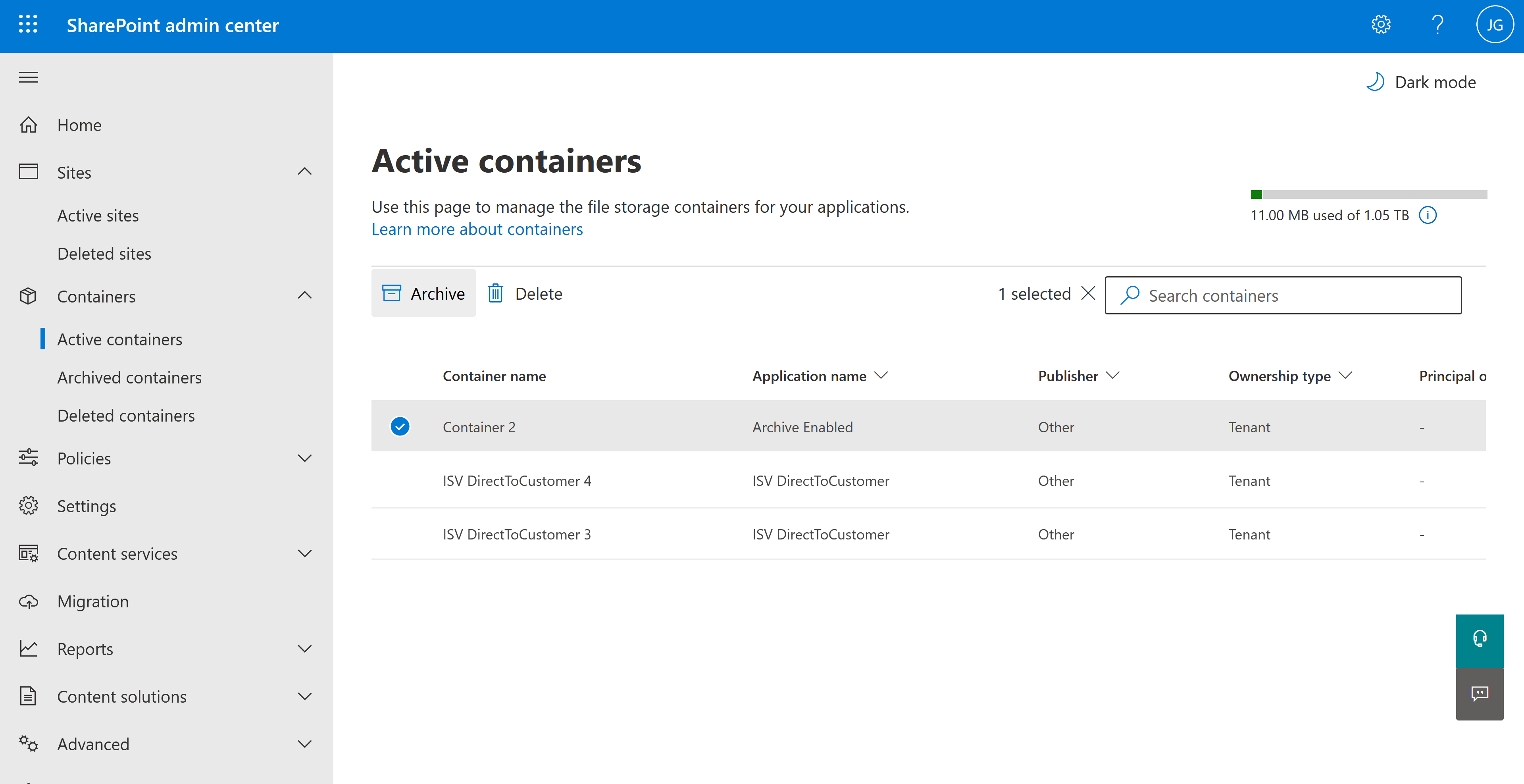 Active Containers Archive action