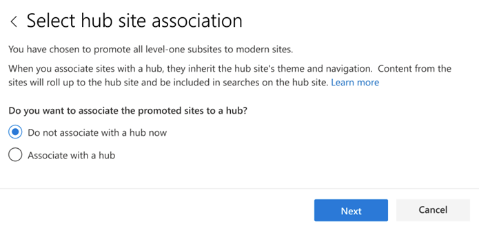 Select a site structure hub association.
