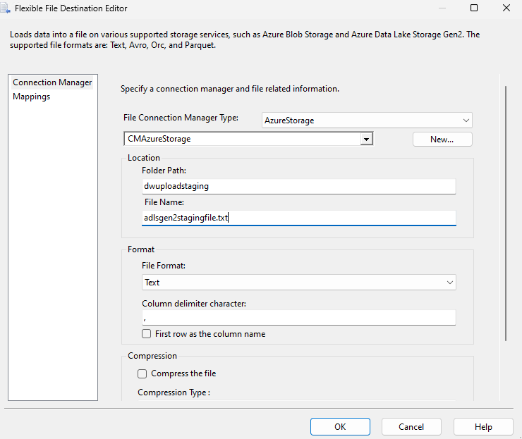 Screenshot of Flexible file destination part 2.