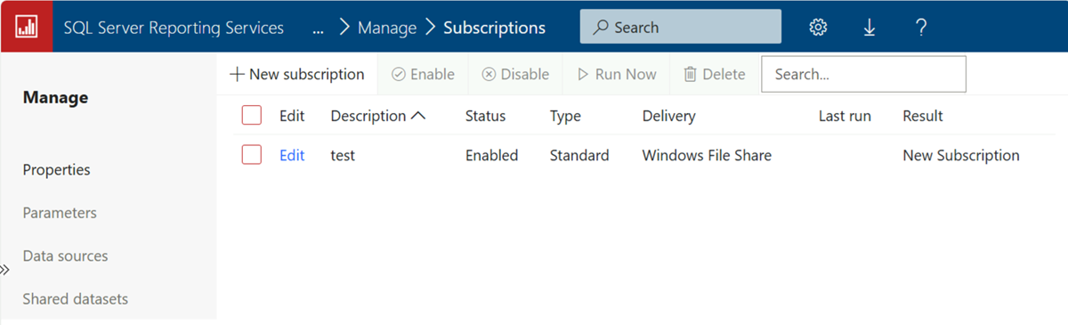 Screenshot that shows the status of a subscription.