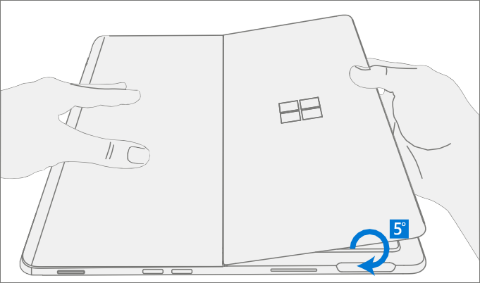 Screenshot that shows rotating the kickstand to free its threaded bosses from hinge recesses.