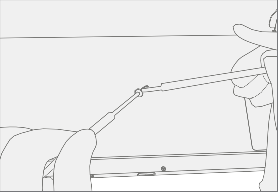 Screenshot that shows applying Loctite SF 7649 activator to new hinge screws prior to install.