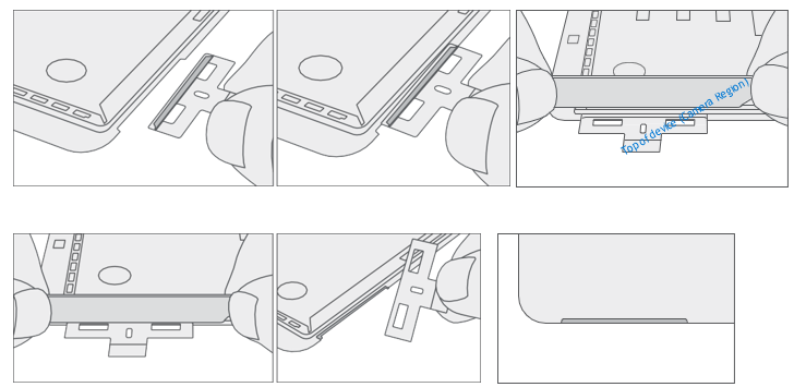 Screenshot that shows alternate installation aligning speaker mesh with clear handle before adhesion.