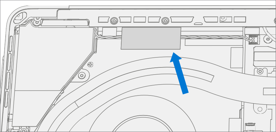 Screenshot that shows removing speaker tape securing cable to fan on Model 1983 WiFi.