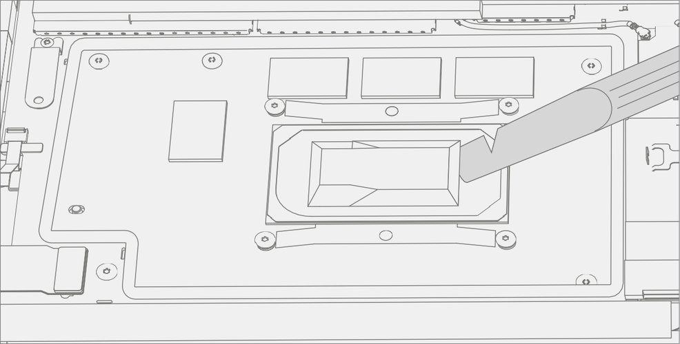 Screenshot that shows scraping and cleaning residual TIM from SoC using spudger and IPA.