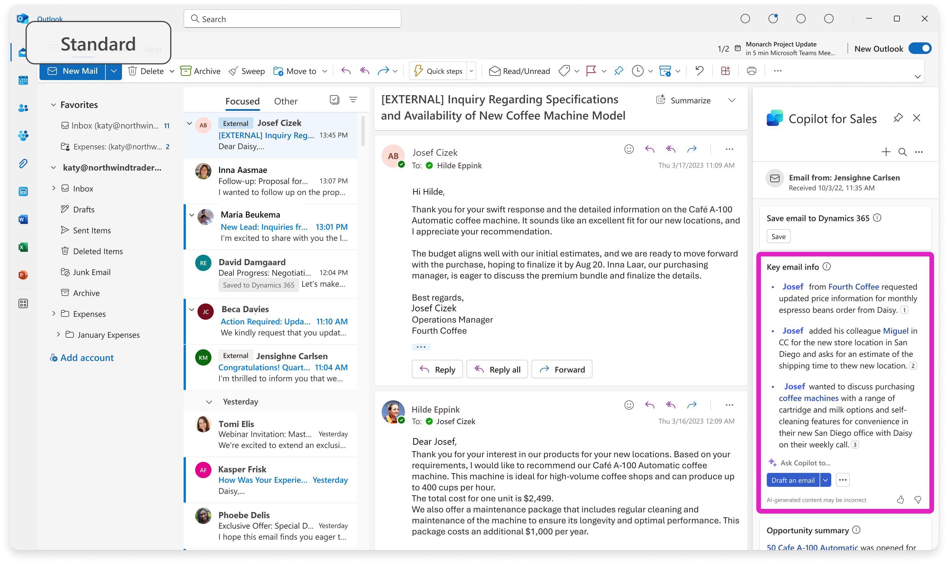 Screenshot of the key points summary of an email.