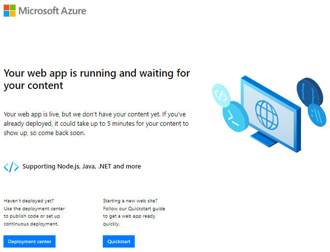 Screenshot of the default App Service welcome page.