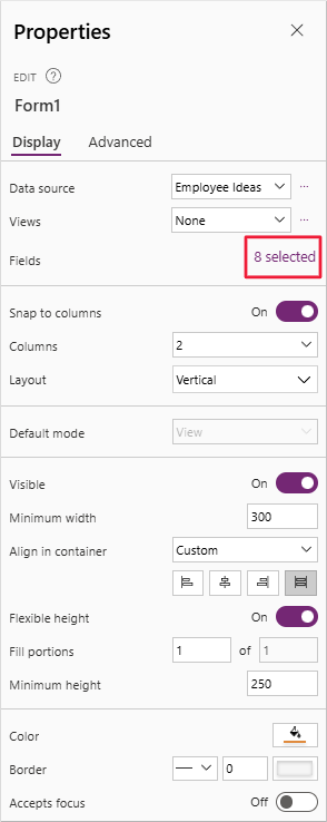 Screenshot of the Edit fields button.