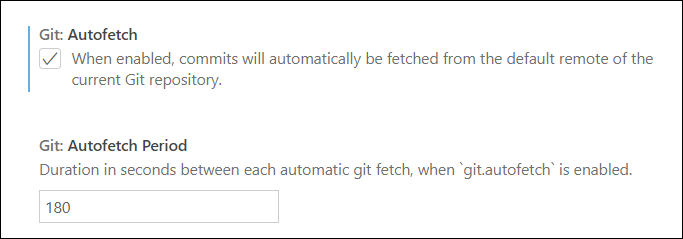 Screenshot of the Autofetch setting in Visual Studio Code.