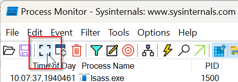Process Monitor showing the Capture button highlighted.