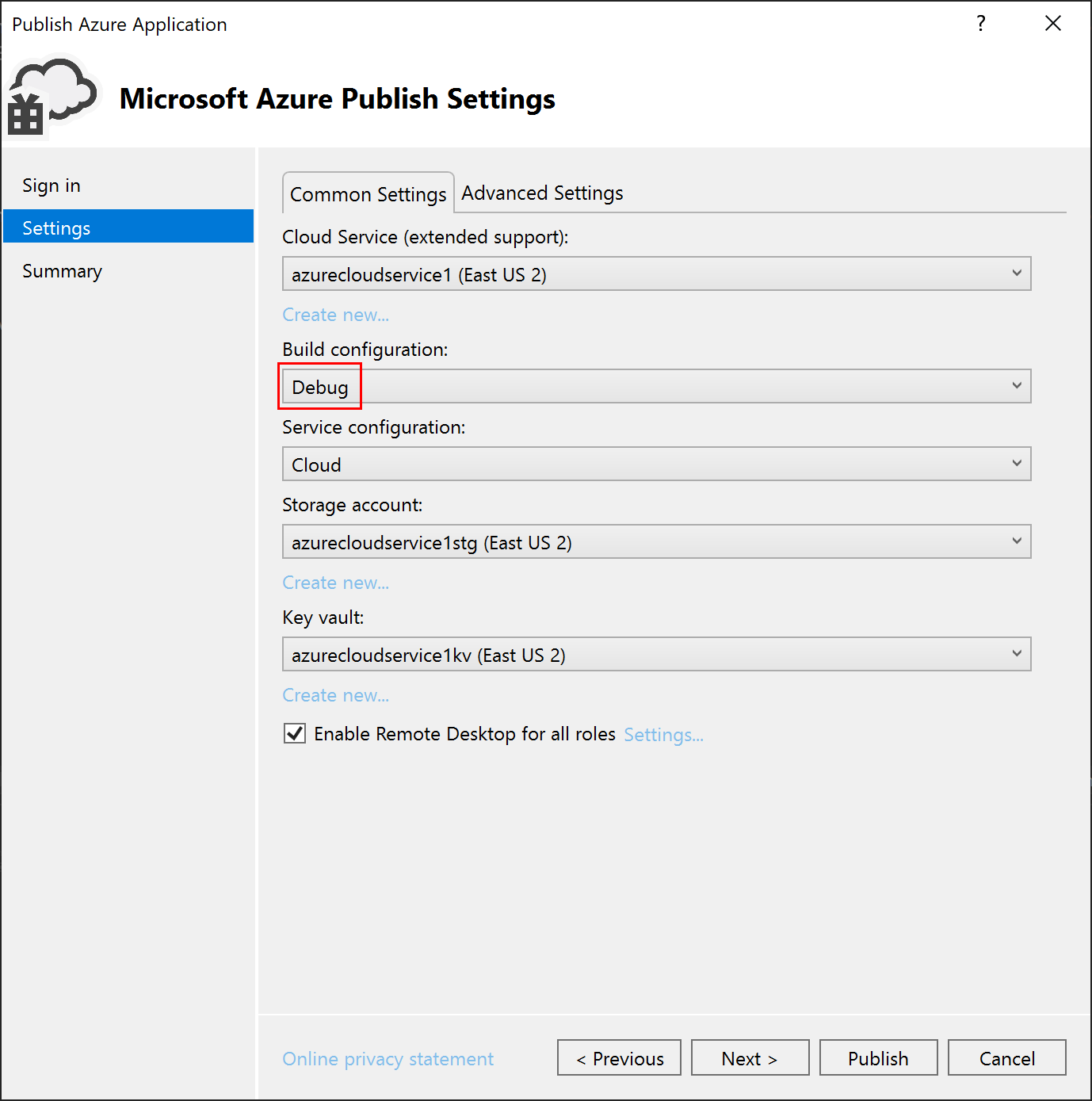Choose the Debug configuration