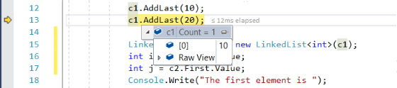 Screenshot that shows how to view data tips for code variables in the Visual Studio 2022 debugger.