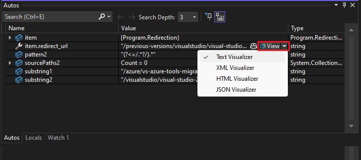 Open a string visualizer