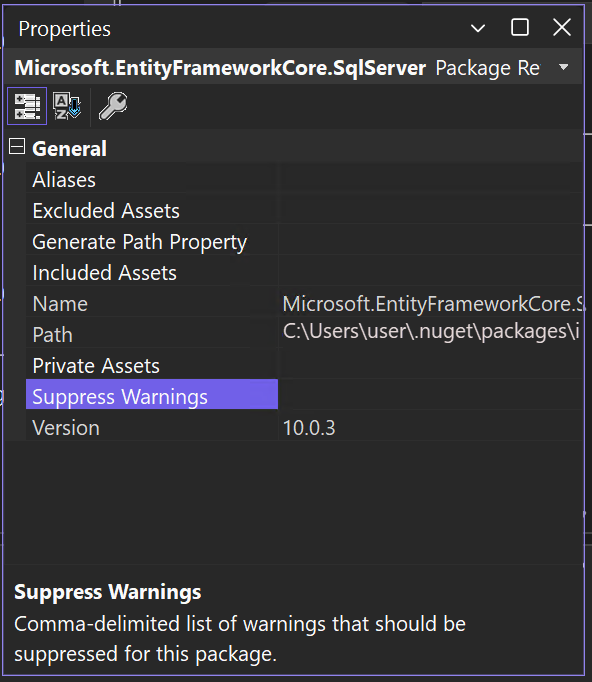 Screenshot of NuGet package properties.
