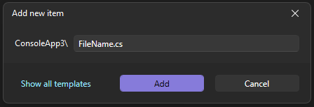 Screenshot of the new Quick Add dialog in Visual Studio.