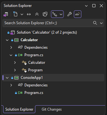 Screenshot of two projects in Visual Studio Solution Explorer.
