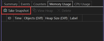 Screenshot that shows the Take Snapshot button in Diagnostic Tools.