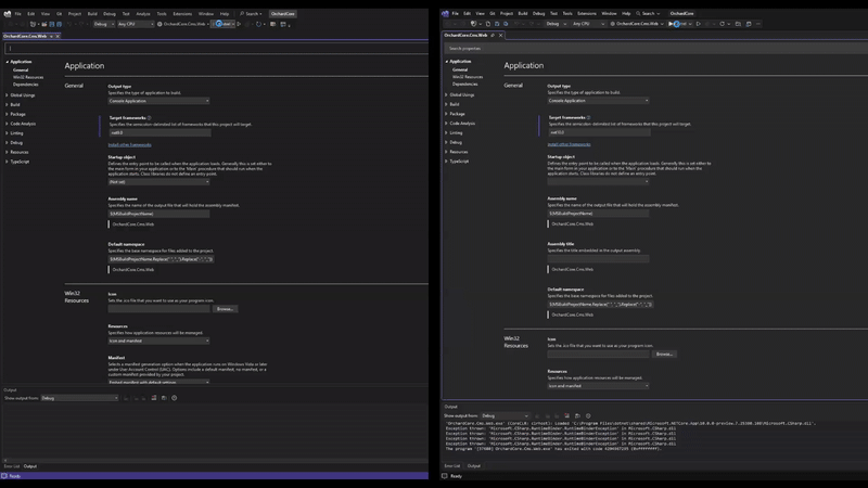 Video demonstration comparing F5 launch times between Visual Studio 2026 with .NET 10 and Visual Studio 2022 with .NET 9, showing significant performance improvements