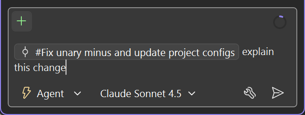 Screenshot showing Copilot Chat with an attached commit used as context for a prompt.