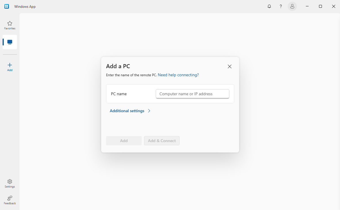 Screenshot that shows windows-connect-remote-pc.