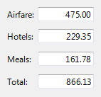 screen shot of expenses text boxes (hotel, etc.)