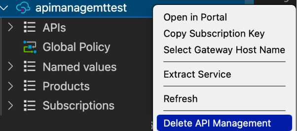 Eliminación de la instancia de API Management de VS&nbsp;Code
