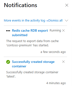 Captura de pantalla que muestra el progreso de exportación en el panel Notificación.