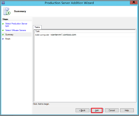 Screenshot muestra cómo agregar el servidor VMware a Azure Backup Server.