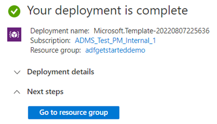 Screenshot de la página del portal de Azure que muestra la implementación correcta de la plantilla de demostración.