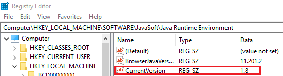 Captura de pantalla que muestra el Java Runtime Environment.