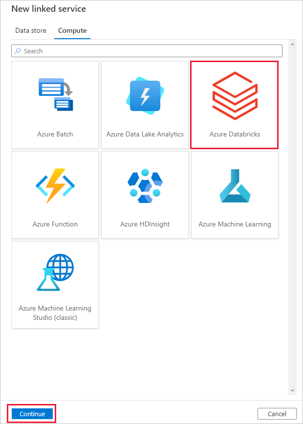Captura de pantalla que muestra cómo especificar un servicio vinculado de Databricks.