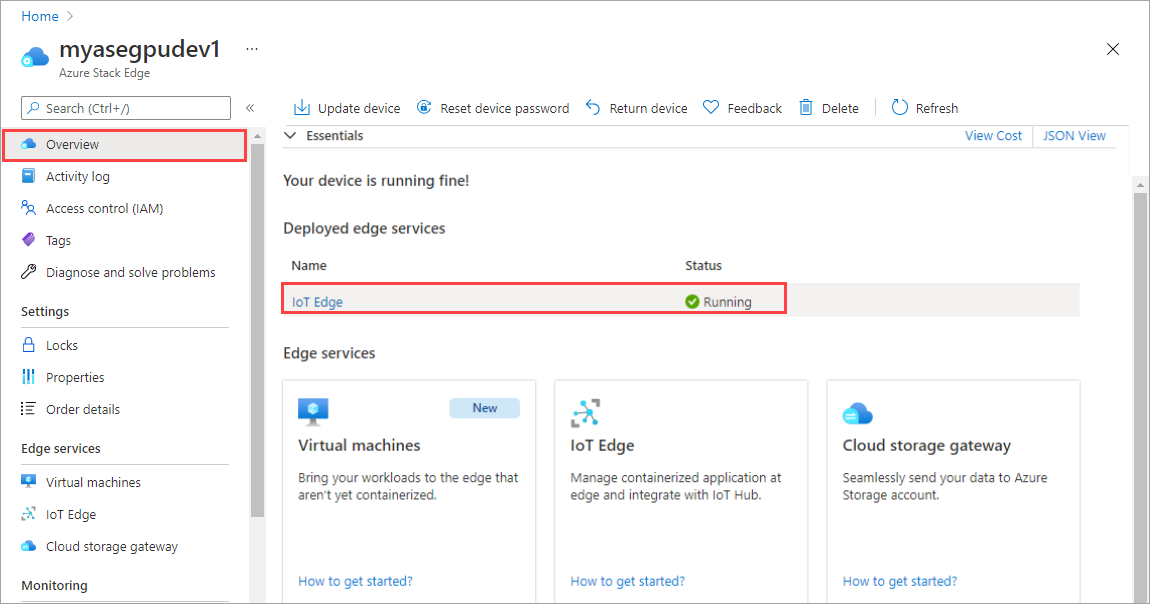 Servicio IoT Edge en ejecución.