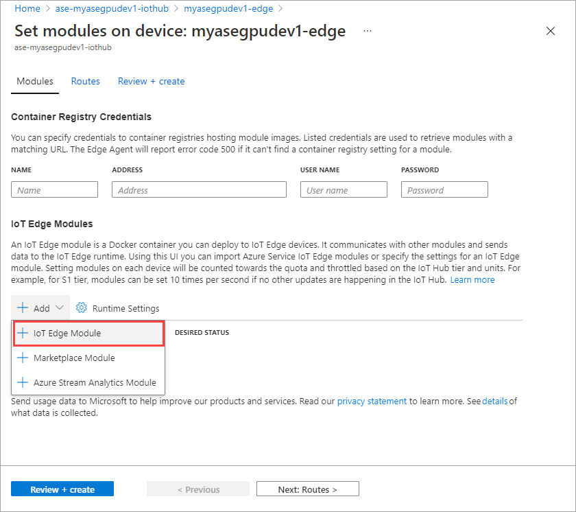 Add IoT Edge Module (Azure IoT Edge: agregar módulo IoT Edge).