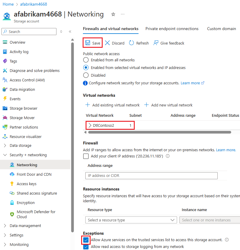 Captura de pantalla que muestra permitir el acceso de servicios de confianza a un grupo de recursos.