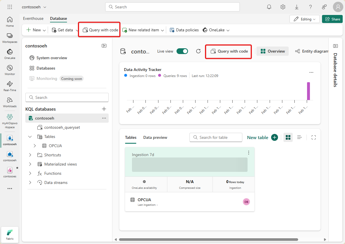 Captura de pantalla que muestra el botón Explorar los datos.