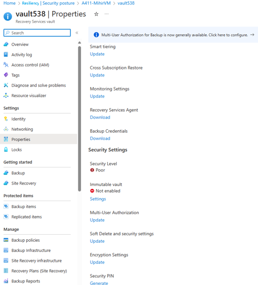 Captura de pantalla que muestra la opción modify-security settings (Modificar configuración de seguridad) en la página de propiedades.