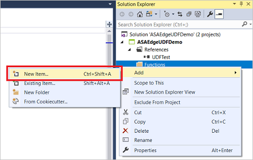Adición de un nuevo elemento a Functions en la solución perimetral de Azure Stream Analytics