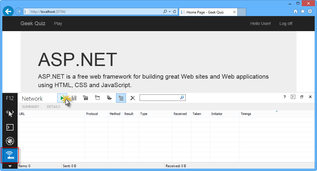 Iniciando la captura de red de API web
