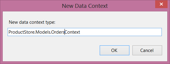 Captura de pantalla del cuadro de diálogo nuevo contexto de datos. Un cuadro de texto muestra el nombre del nuevo contexto de datos escrito.
