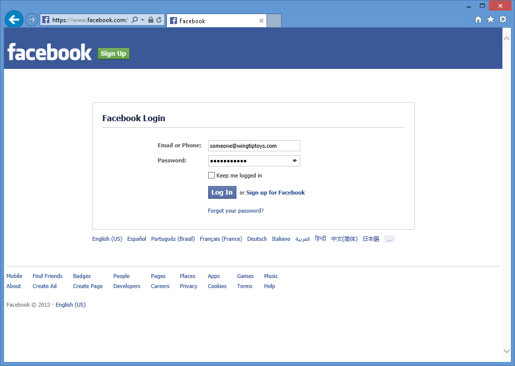 página de inicio de sesión de Facebook