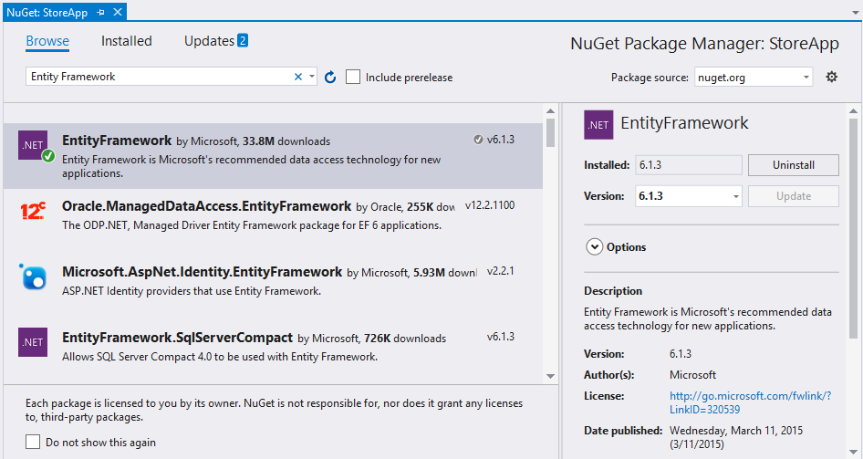 agregar Entity Framework