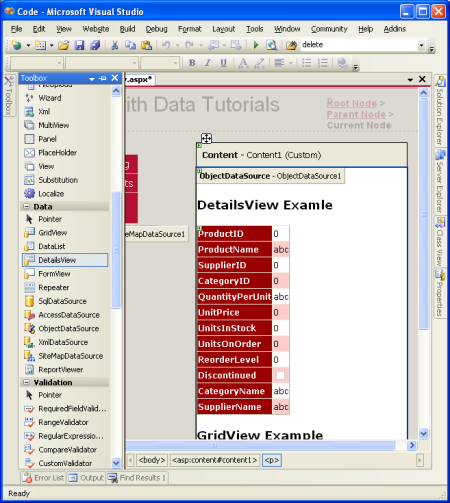Agregue un control DetailsView a la página y enlácelo al ObjectDataSource.